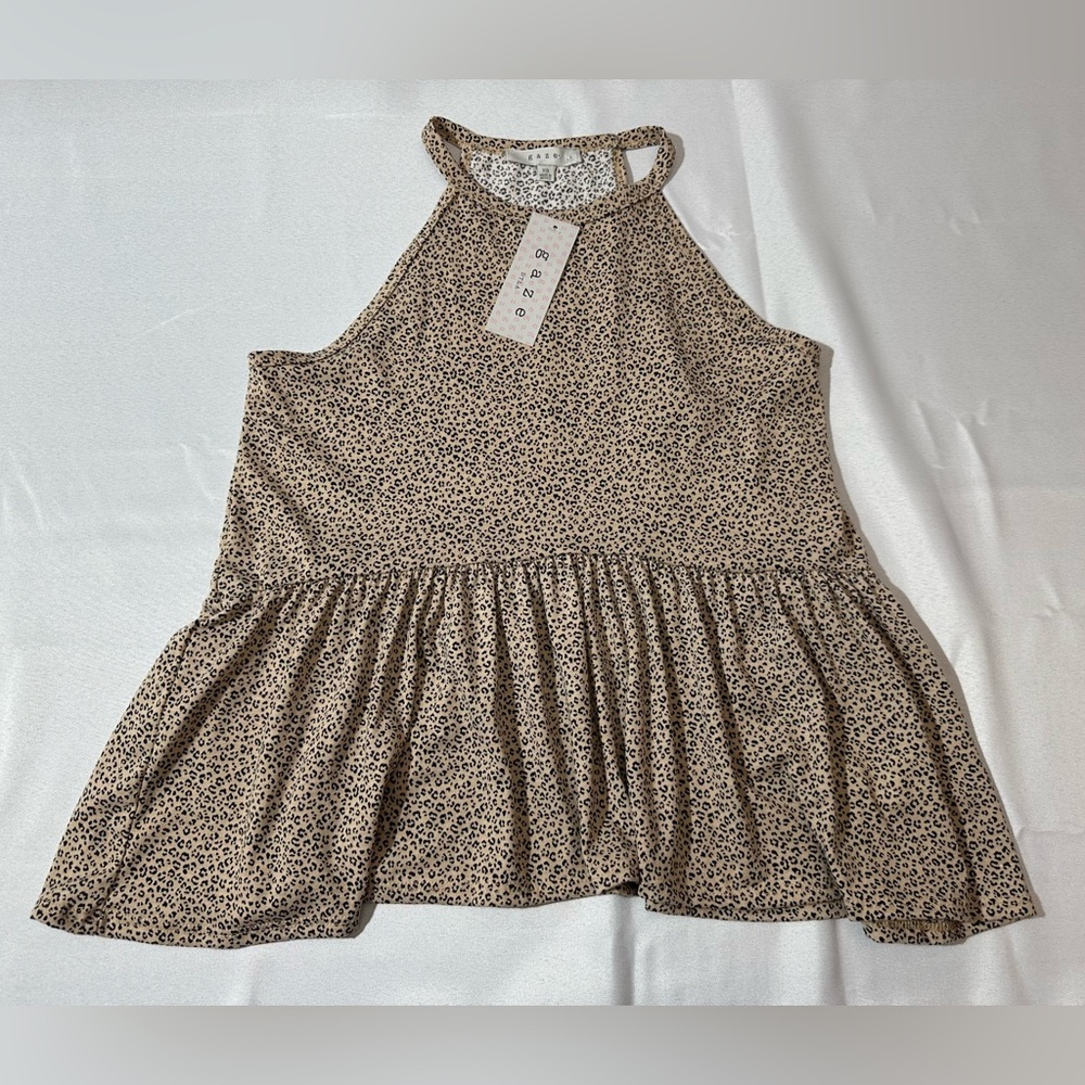 NWT Gaze Women’s S Mauve Black Animal Print Sleeveless Peplum Top |‎ SKU 0664